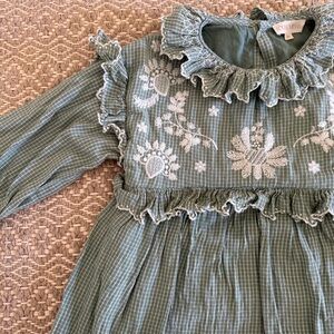 Louise Misha Ruffled Embroidered Girls Dress Sage Green. Size Y8.